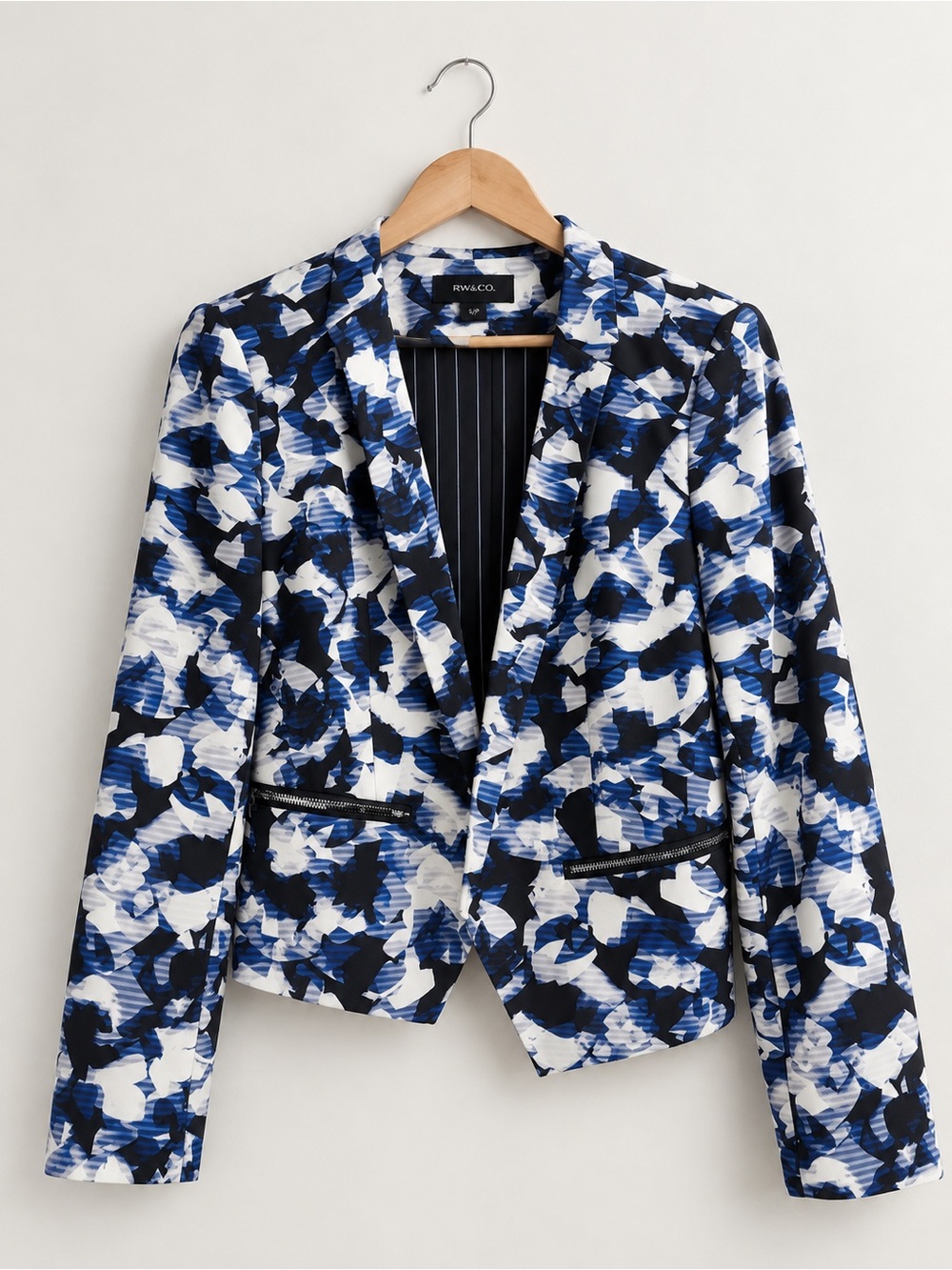 RW&CO. Blue Floral Print Blazer with Zip Pockets | Size 12